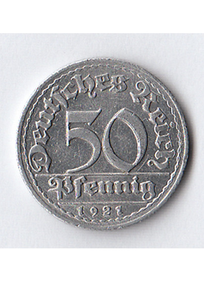 50 Pfennig Alluminio 1921 Zecca D 